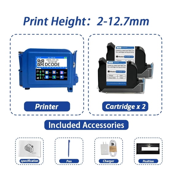 DC11 12.7/25.4mm Portable Mini Printer Handheld Inkjet Printer Non-encrypted QR Barcode Image Logo Date Coding Machine