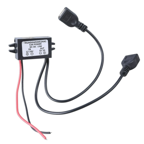 Waterproof Voltages Reduction Module Open End Converters DC24-12V to 5V3A Double USB Car Power Conversion Adapter Cord