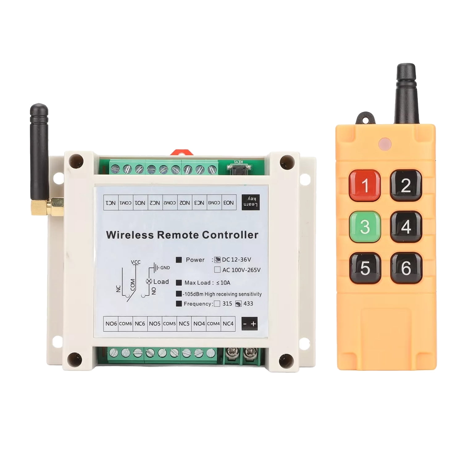 DC12-36V 6CH 433Mhz 10A Relay Industrial Grade Gate Garage opener RF ...