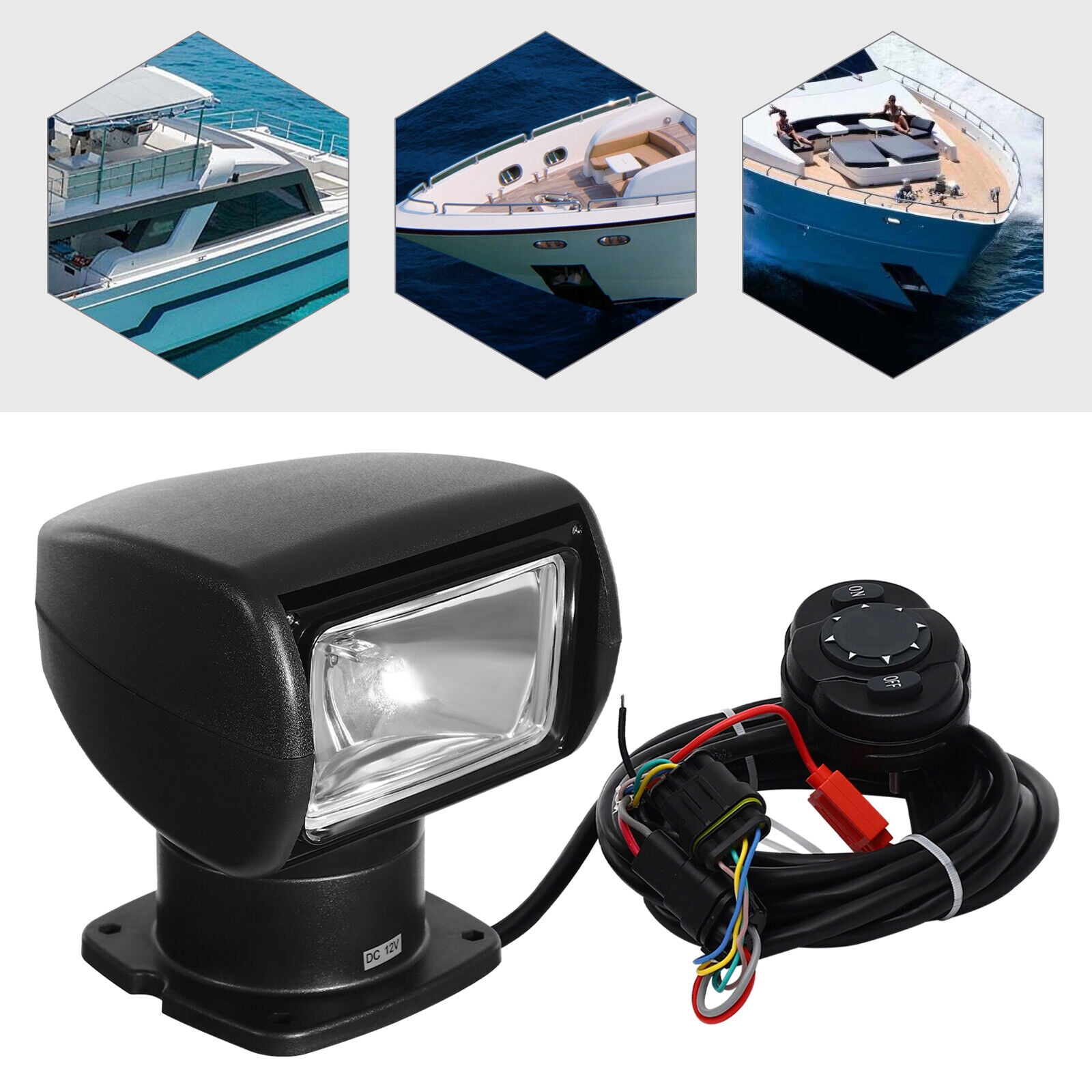 DC12V 100W Black Boat Search Light, Boat Remote Control Spotlight, Boat Spotlight Boat Search Light Electric Corded