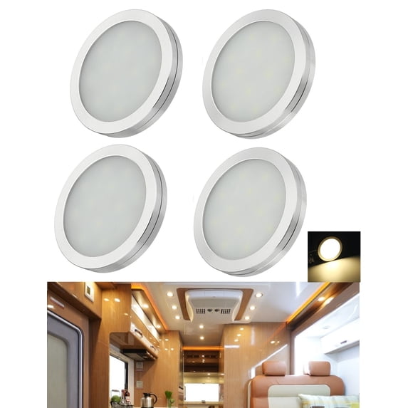 DC12V 12 LED RV Interior LED Spot Light for Cabinet Camper Van Caravan Motorhome VW T4 T5 RV, 4 Pack, Warm White