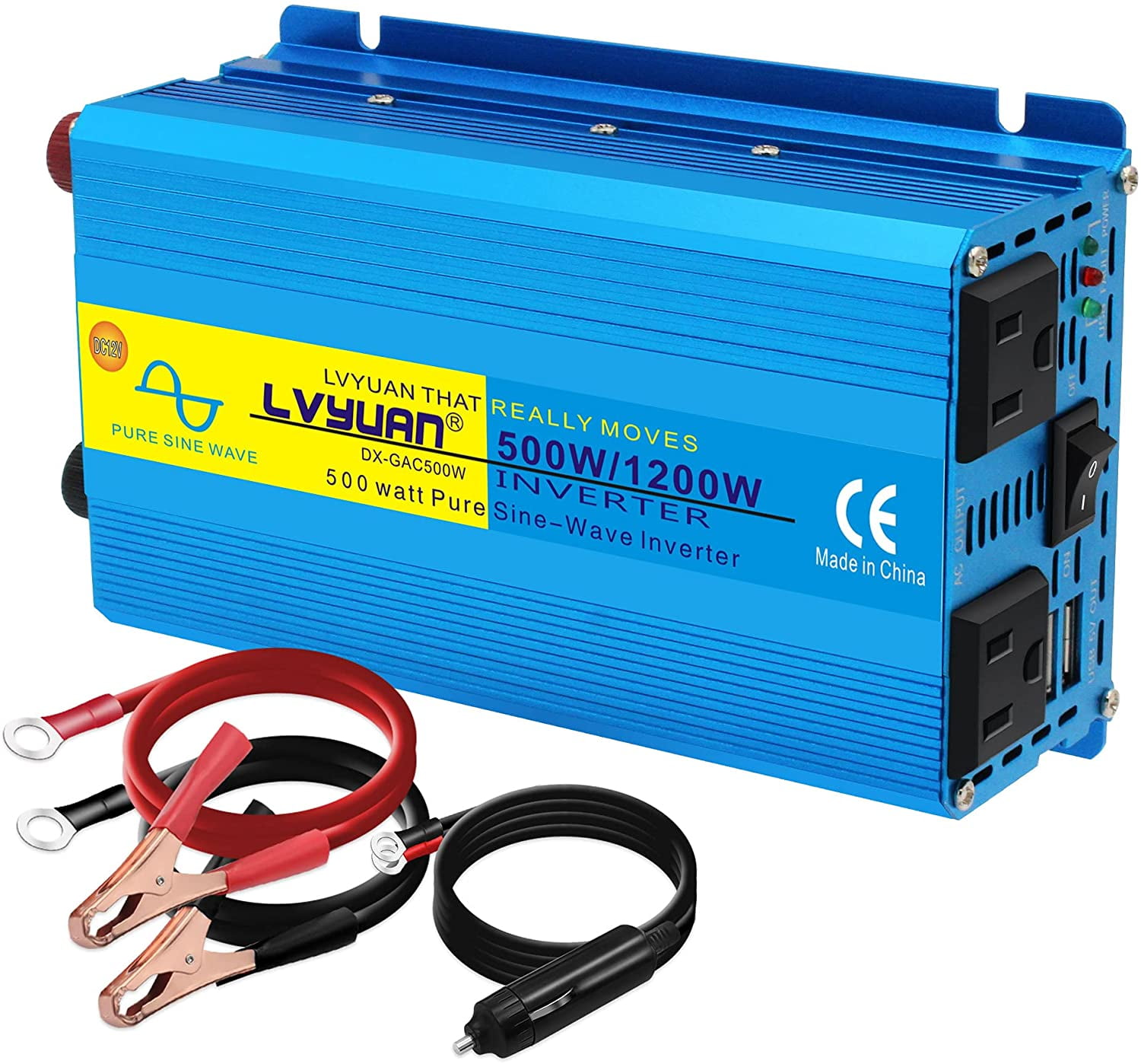 DC12V/24V Inverter Pure Sine Wave AC110V-130V US Socket Smart LCD Power Inversor For Car/Truck Outdoor Charge Adapter