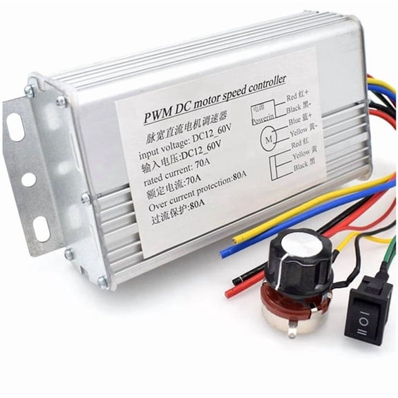 DC12V-60V 70A 4000W DC Motor PWM Speed Control Brush Controller Current Voltage Regulator for Electric Scooter Bicycle,1x DC Motor Speed Control,Silver