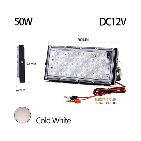 DC12V LED Floodlight 50W 100W Electric Clip Charger LED Emergency Lamp LED Spotlight Outdoor Lighting For Camping Hiking Working ,Durability