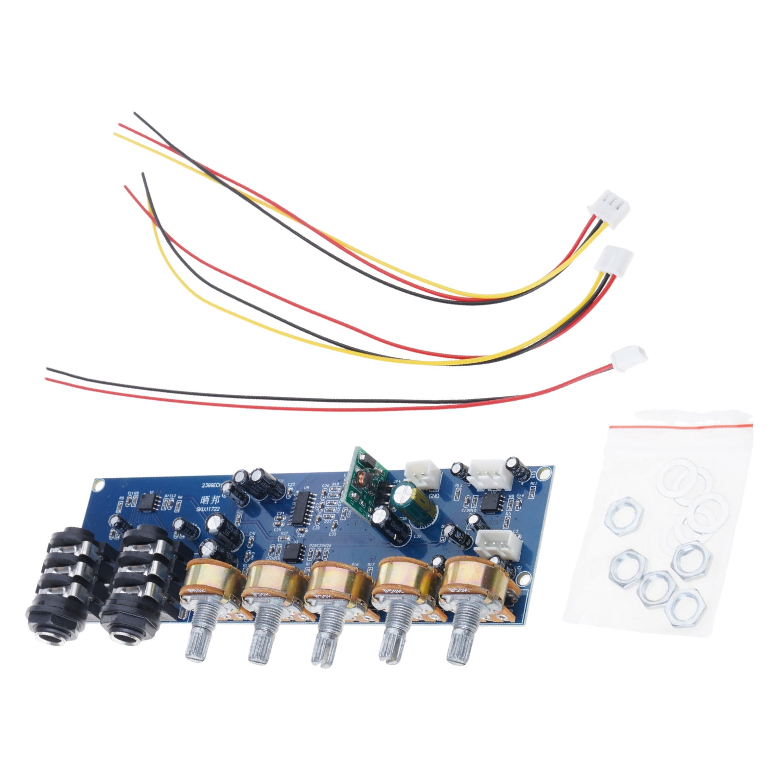 DC12V Powered Microphone Preamplifier Double Mic Input Karaoke Preamp Board PT2399 Digital Delay Adjustable Effects