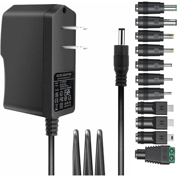 DC15V Power Supply AC Adapter Charger 15V Power Cord AC to DC15Volt 3A 2.5A 2A 1500mA 1000mA 500mA Regulated Switching Power Adapter with 11 Plug Tips for Massage Gun Monitor Display (DC15V~3A)