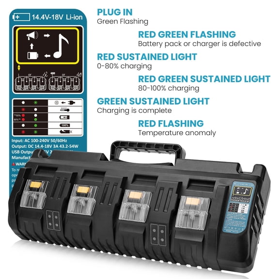 DC18SF 18V LXT LiIon 4-Port Battery Charger Replace for Makita 18 Volt Battery