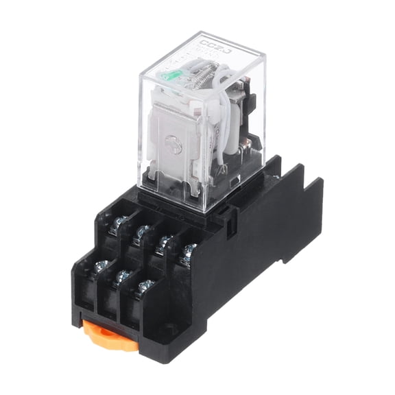 DC24V Electromagnetic Power Relay 14-Pin AC/DC DPDT 4NO+4NC Relay Coil with Socket Base with LED Indicator