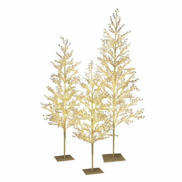 My Texas House 3 Pack Warm White Twinkling LED Icy Cube Beaded Tree, 4ft/5ft/6ft assorted