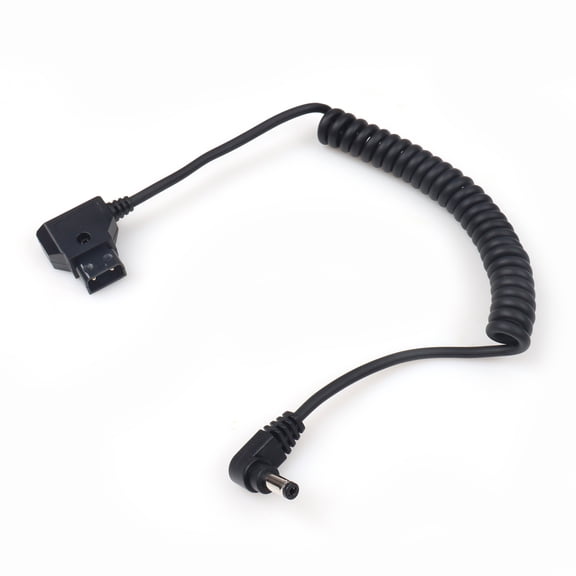 DC5.5*2.1mm Right Angle Male to D-Tap Male Coiled Cable Black Spiral Cord for Camera
