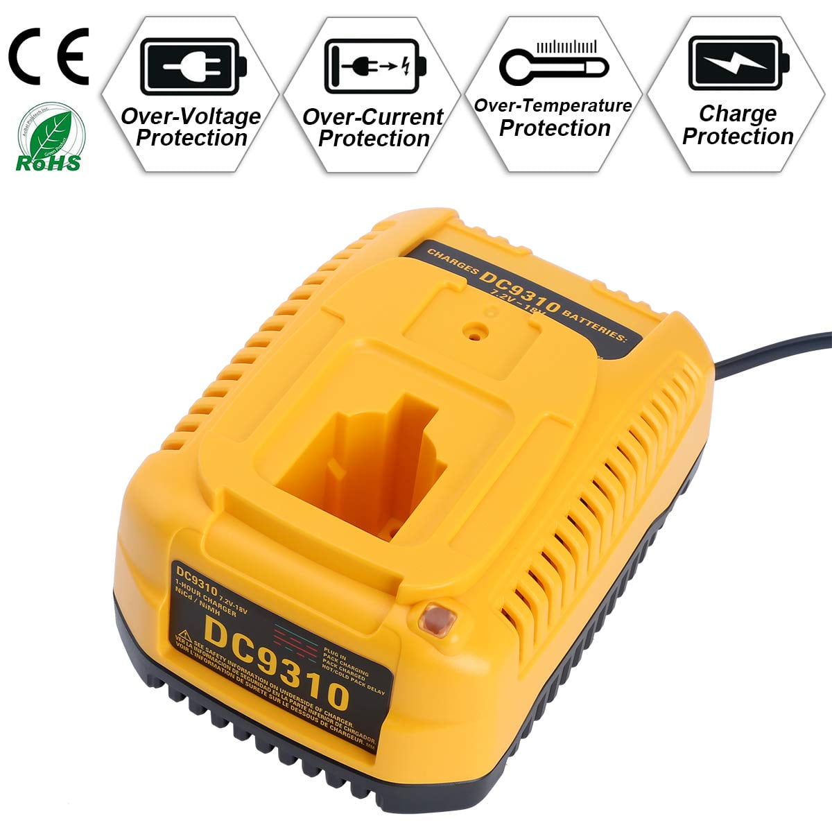 DC9310 Fast Battery Charger DW9116 DC9320 DC9319 for Dewalt 7.2V-18V XRP NI-CD NI-MH Battery DC9096 DC9098 DC9099 DC9091 DC9071 DE9057 DW9096 DW9094 DW9072 (Yellow)