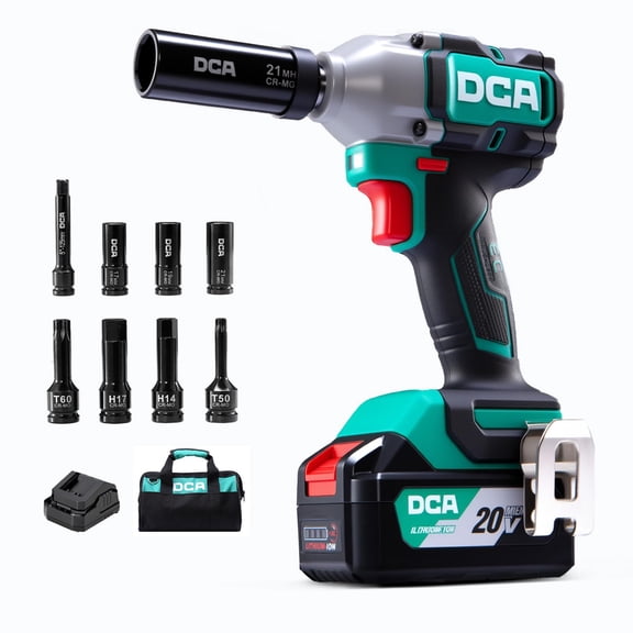 DCA 20V Brushless Impact Wrench with 4.0Ah Battery, 1/2 Inch Hog Ring Cordless Impact Gun, 235 Ft-lbs High Torque, 4-Mode Power Wrench for Automotive and DIY