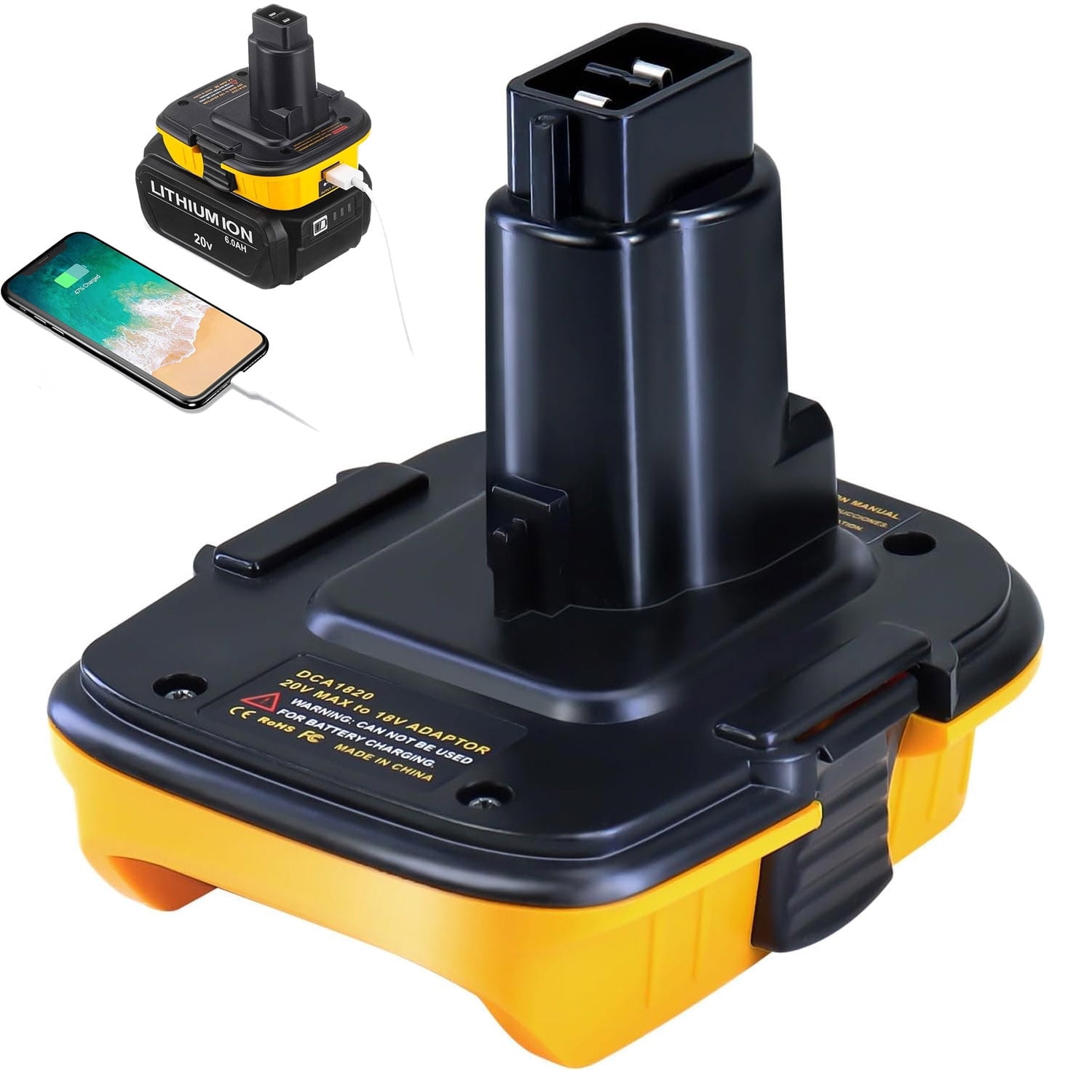 Dewalt DCA1820 20V Battery Adapter for 18V Tools, Compatible with MAX XR Lithium Battery Models DCB200-DCB206