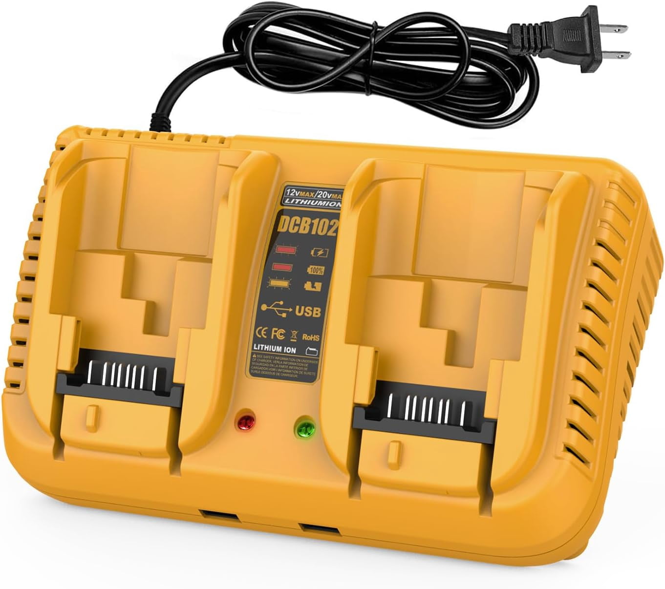 DCB102 20V MAX Battery Charger Replacement for Dewalt Battery Charger, 2 Port Charger Compatible with Dewalt 12V-20V Batteries