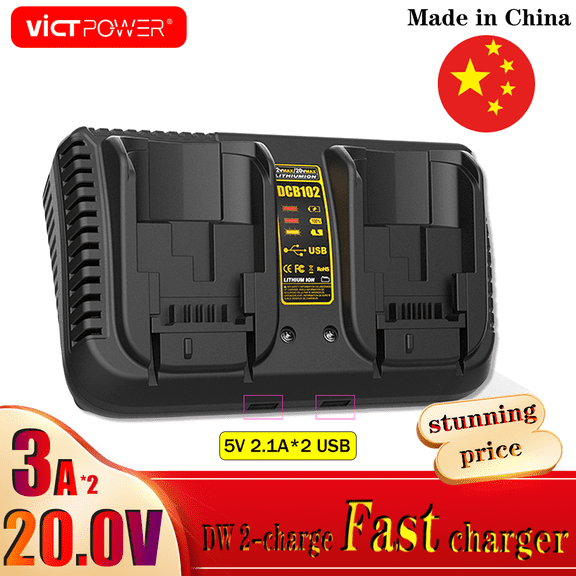 DCB102 DCB118 DCB112 Li-ion Battery Double Charging Dual USB Ports Charger For De*Walt 12V 14.4V 18V 20V 6A DCB101 DCB200 DCB201