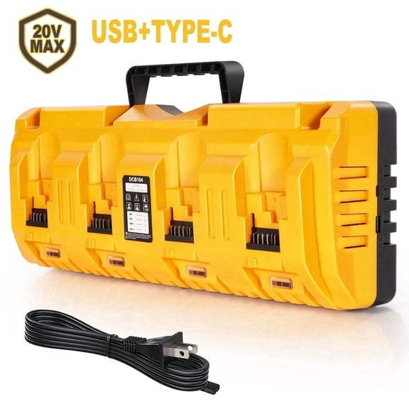 DCB104 Replacement for Dewalt Battery Charger Station, 4 Port Fast Rapid Charging Station with USB and Type-C Ports, Compatible with Dewalt All 12V 20V Max Lithium Battery