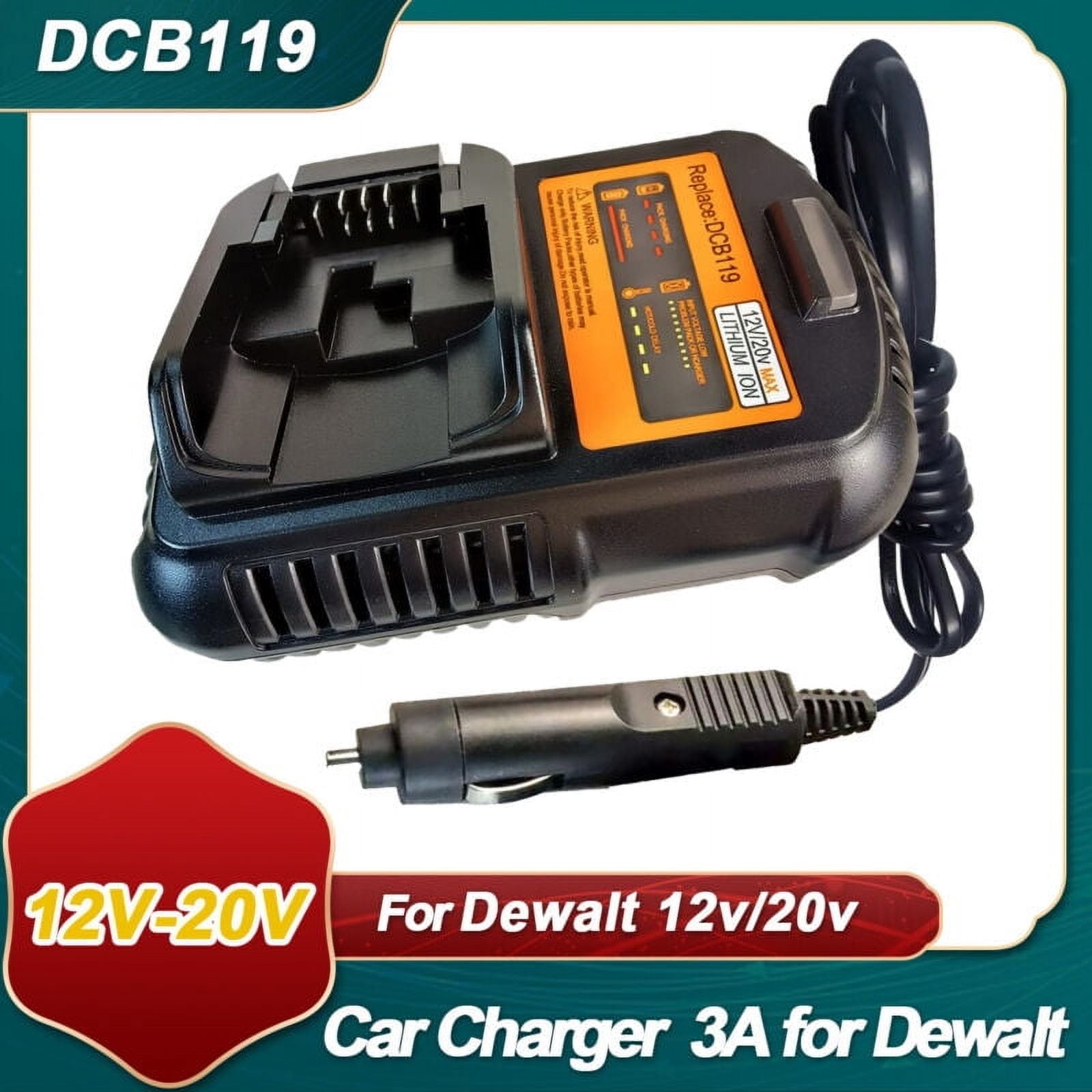 DCB119 Car Vehical Charger Replacement for Dewalt Battery Charger DCB112 DCB101 DCB115 DCB107 Compatible with 12V& 20V/60V MAX Lithium-Ion Batteries DCB206 DCB230 DCB120 DCB126 DCB606 DCB609