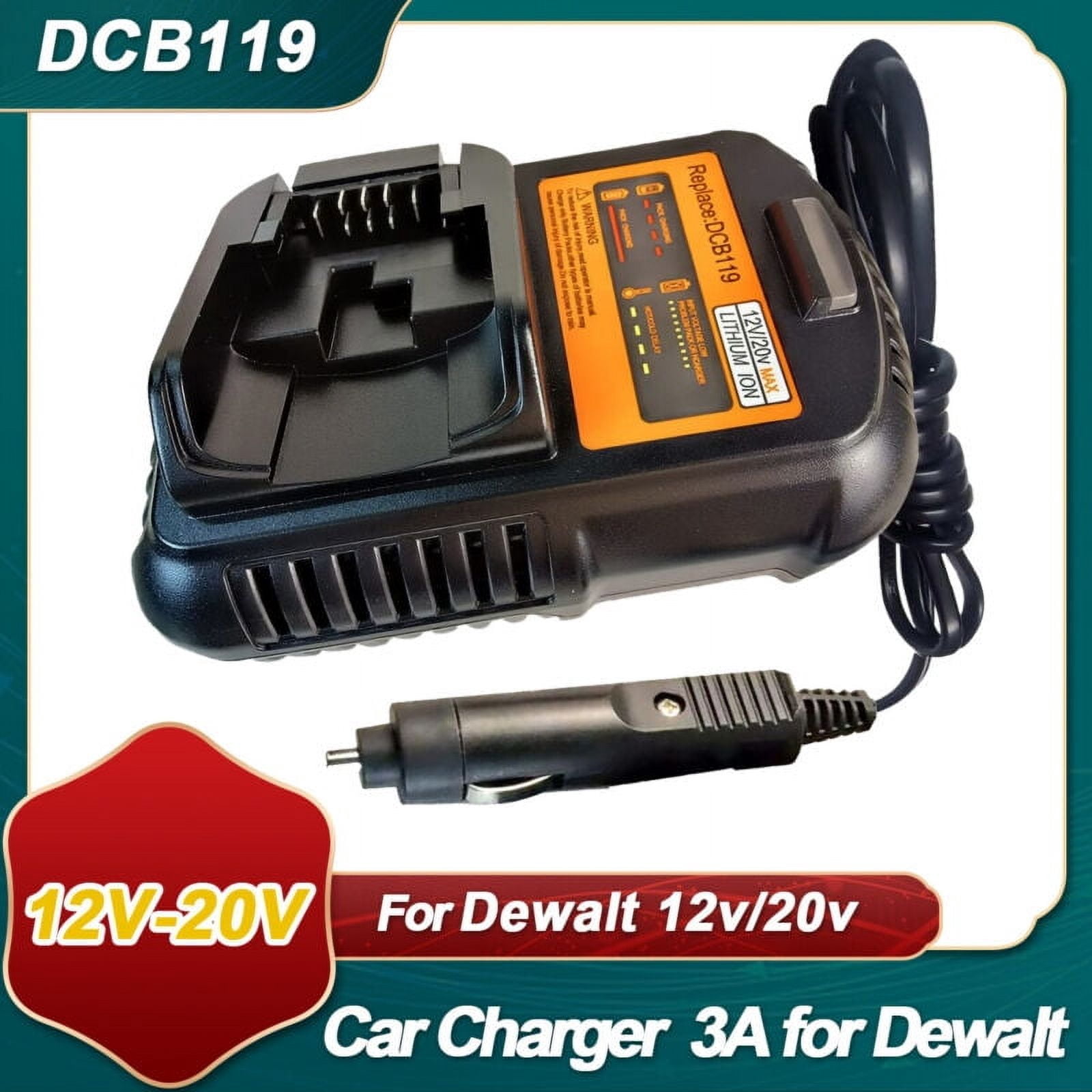 DCB119 Car Vehical Charger Replacement for Dewalt Battery Charger DCB112 DCB101 DCB115 DCB107 Compatible with 12V& 20V/60V MAX Lithium-Ion Batteries DCB206 DCB230 DCB120 DCB126 DCB606 DCB609