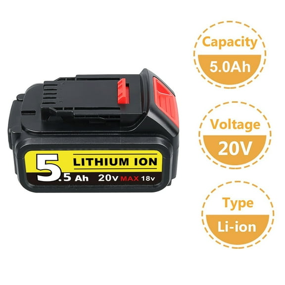 DCB205 5.5Ah Replacement for De.walt 20V Max Li-on Battery Compatible with 20 Volt DCB200 DCB206 DCB207 DCB204 DCB201 DCD DCF Series Power Tools and Battery Chargers