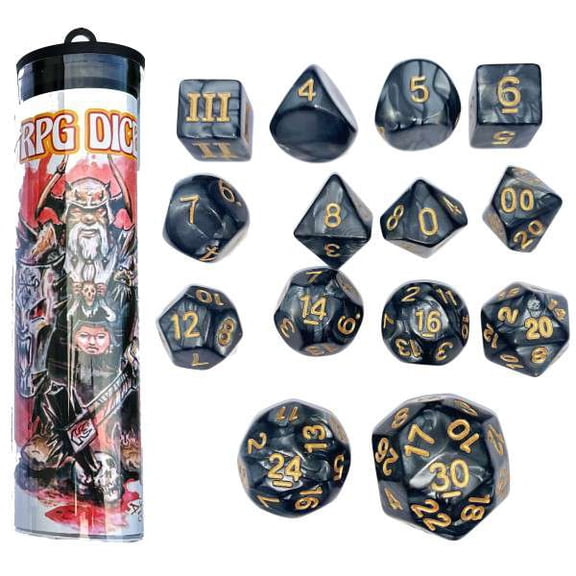DCC Dice: Mighty Dice of Arms - 14 Piece Dice Set, Roleplaying Game, Dungeon Crawl Classics, Goodman Games, Multi-Colored Dice, Tabletop Gaming Accessory