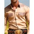 thumbnail image 1 of DCDany 2025 Polo Shirts for Men Henley Long Sleeve Casual Banded Collar Button Vintage Beach Hawaiian T Shirt Khaki 3XL, 1 of 7