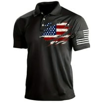 DCDany Men's 4th of July Flag Golf Polo Shirts Short Sleeve Tactical Collared Shirt Men Outdoor Moisture Wicking Shirts Black M