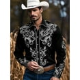 thumbnail image 1 of DCDany Western Cowboy Shirts For Men Vintage Western Shirt Long Sleeve Embroidered Cowboy Casual Button Shirt Black 3XL, 1 of 4