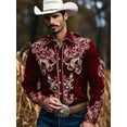 thumbnail image 1 of DCDany Western Cowboy Shirts For Men Vintage Western Shirt Long Sleeve Embroidered Cowboy Casual Button Shirt Red XL, 1 of 4