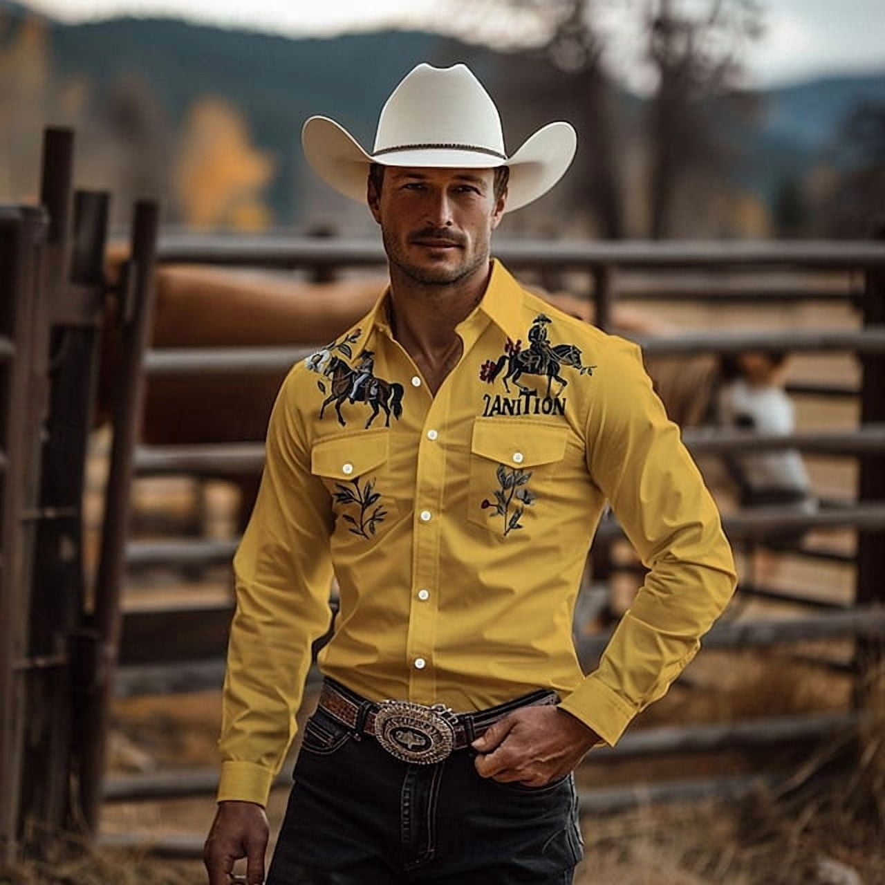 DCDany Western Cowboy Shirts For Men Vintage Shirts Long Sleeve Casual ...