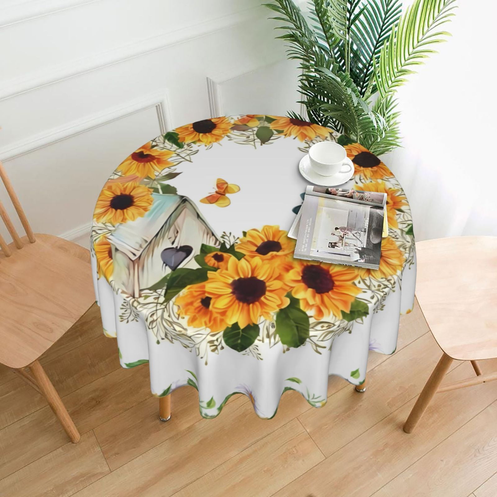 DCHYO Black And White Checkered Tablecloth Daisy Tablecloth Round ...