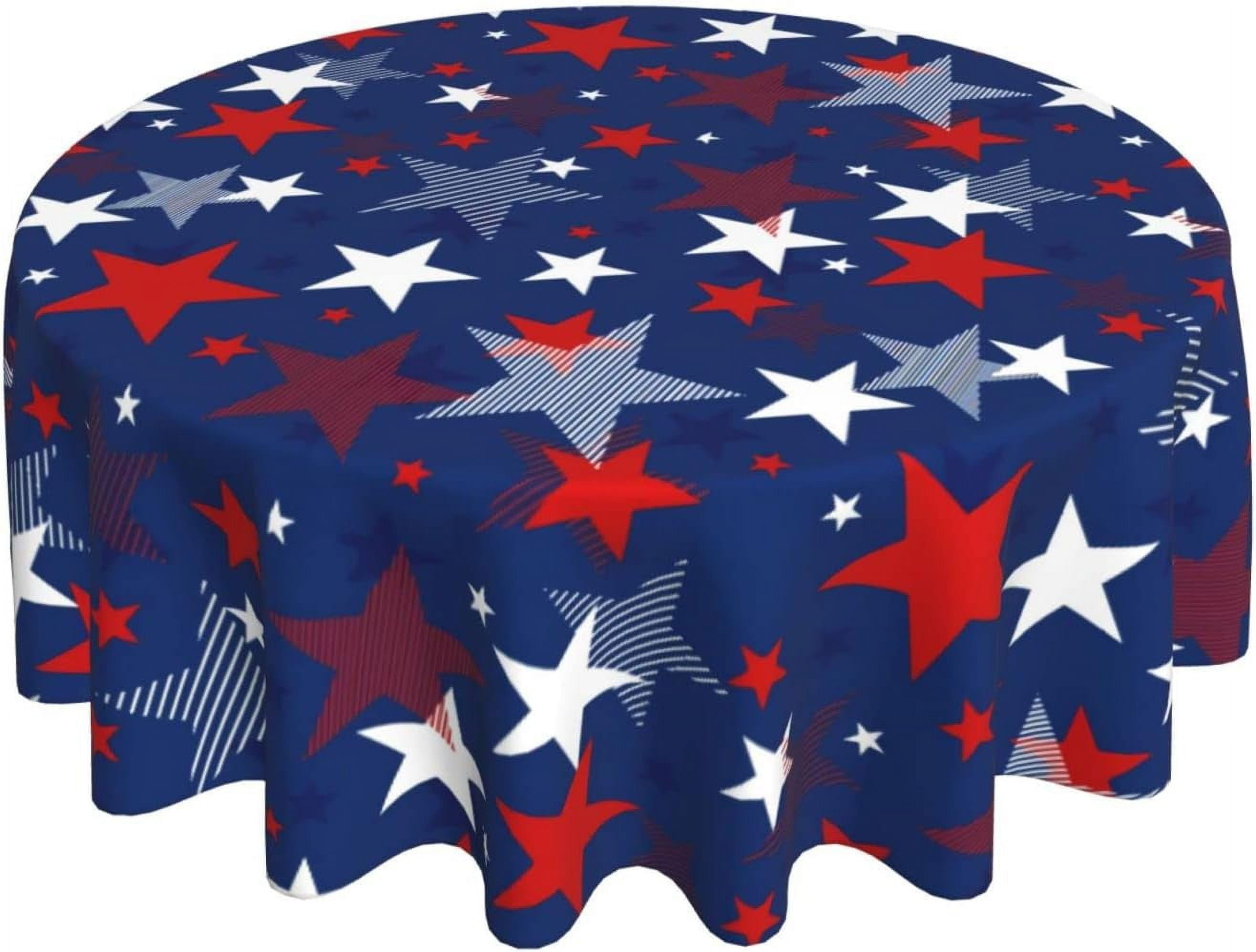 DCHYO Patriotic Round Tablecloth 60 Inch 4th of July Blue Table Cloth