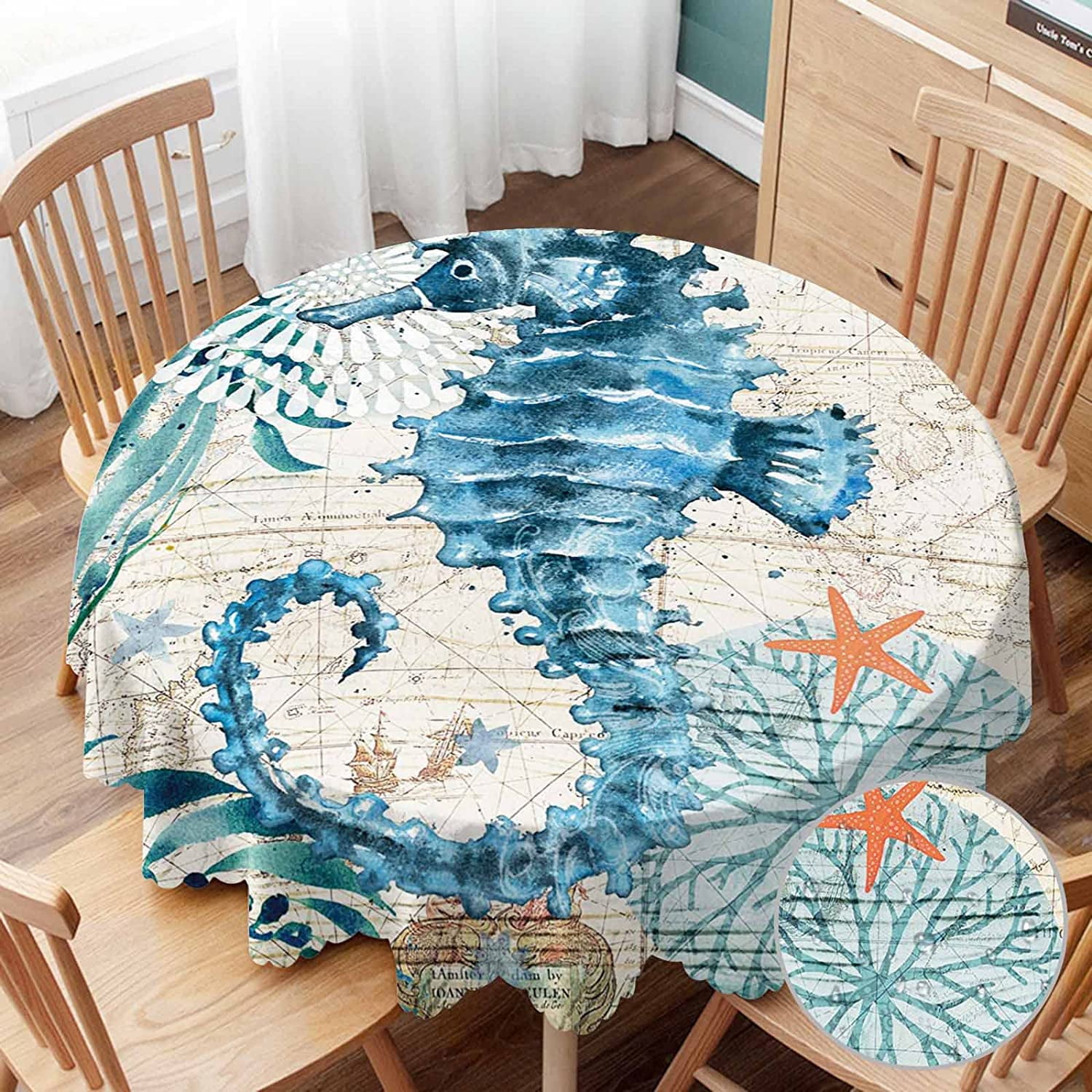 DCHYO Tablecloth Round Palm Trees Table Cloth Ocean Seascape Beach Palm Tree Sunset Table Cover