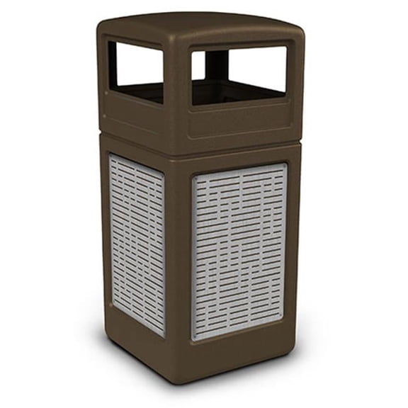 DCI Marketing 732906299 42 gal Waste Container with Dome Lid & Stainless Steel Panels Horizontal, Brown