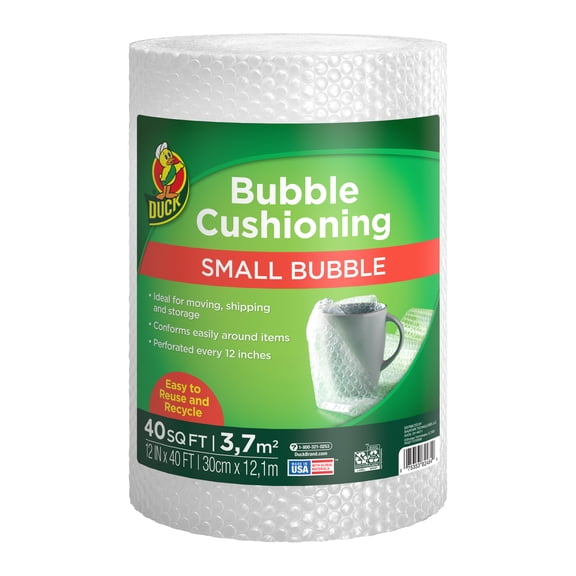 Duck Brand Small Bubble Cushioning Wrap - Clear, 12 in. x 40 ft. (1 Roll) (288733)