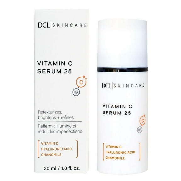 DCL Skincare Vitamin C Serum 25, High Potency 25% Vitamin C Anti-oxidant Serum with Amino and Hyaluronic Acids, 1 Fl Oz