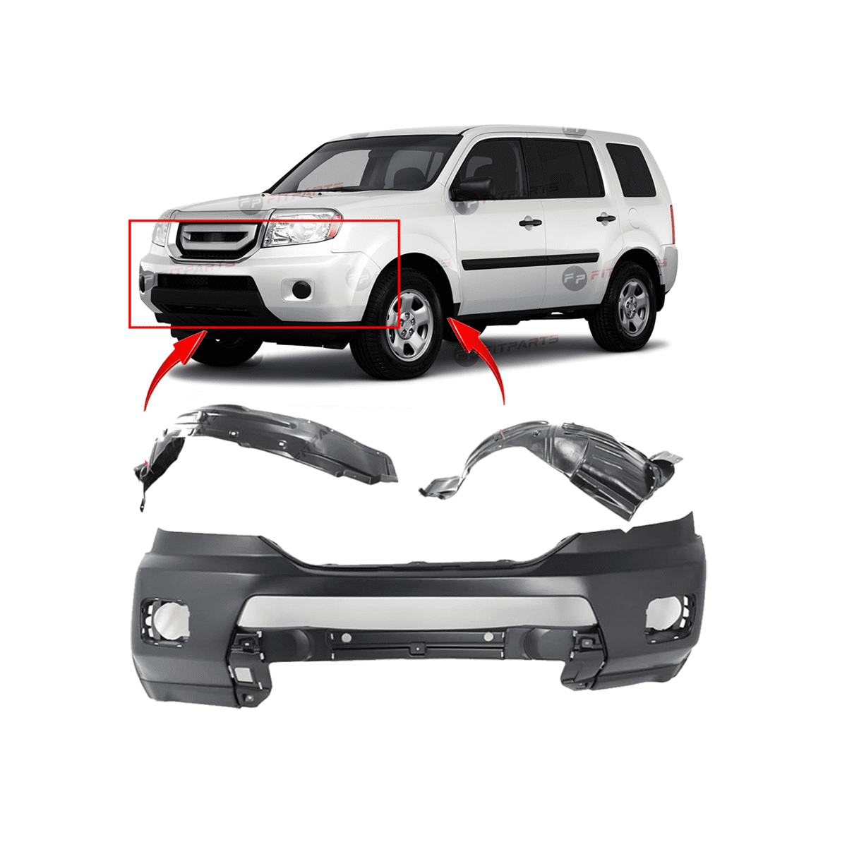 DCP Front Bumper Cover & Fender Liner Kit for Honda Pilot 20092011