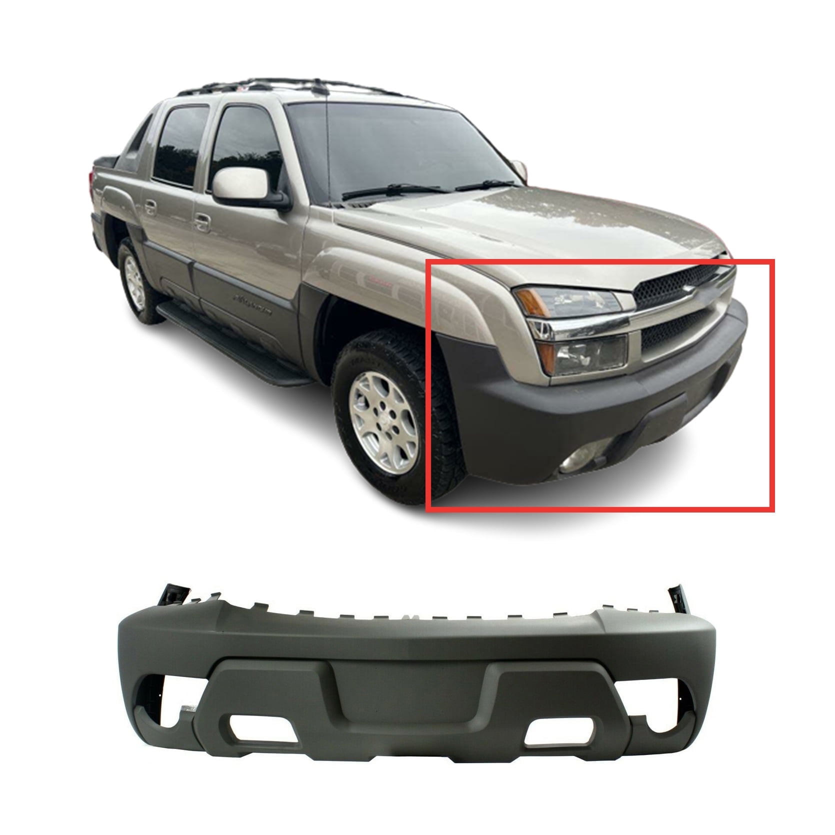 Front Bumper Cover For 2002 Chevy Avalanche 1500 - Textured Primed With Fog Light Holes