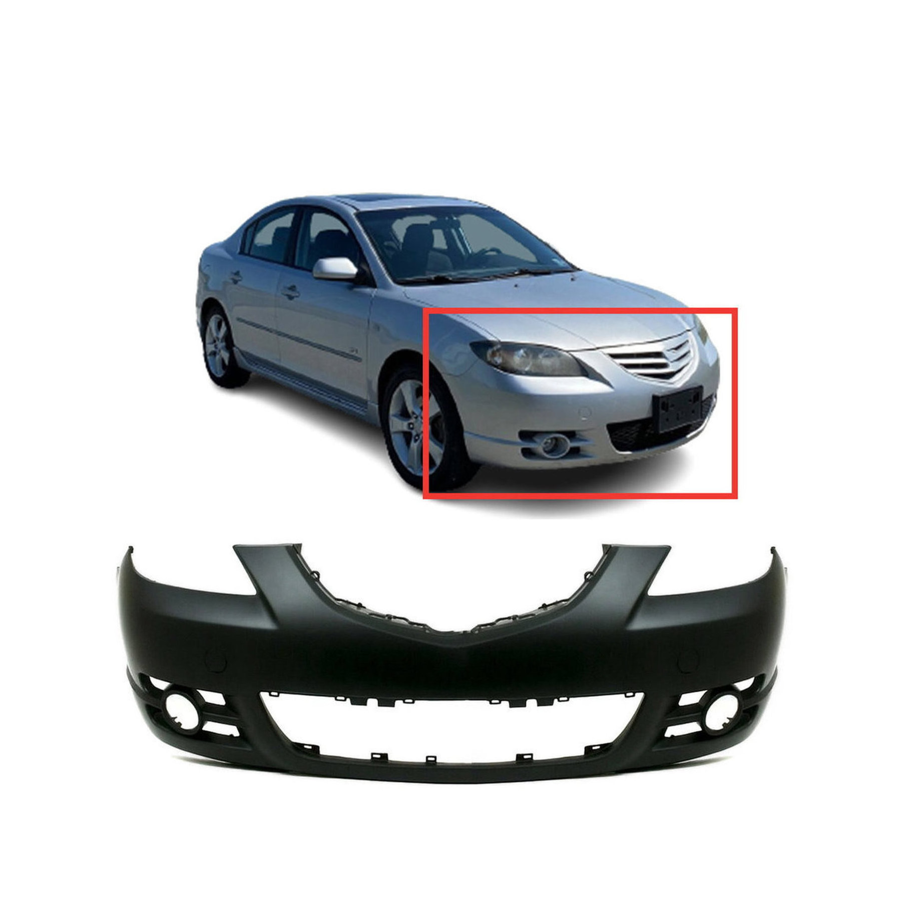 Evan-Fischer CAPA Certified Rear Bumper Cover For 2014-2018 Mazda 3 Sedan – Primed, Direct Fit (No Sensors/Cutouts)