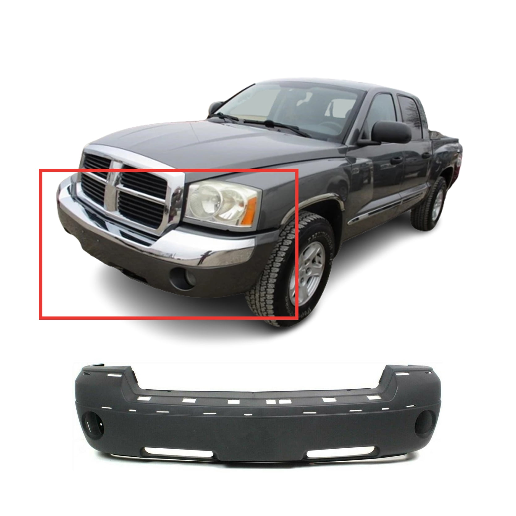 DCP Front Bumper Cover For 2005-2007 Dodge Dakota w molding/Fog Light