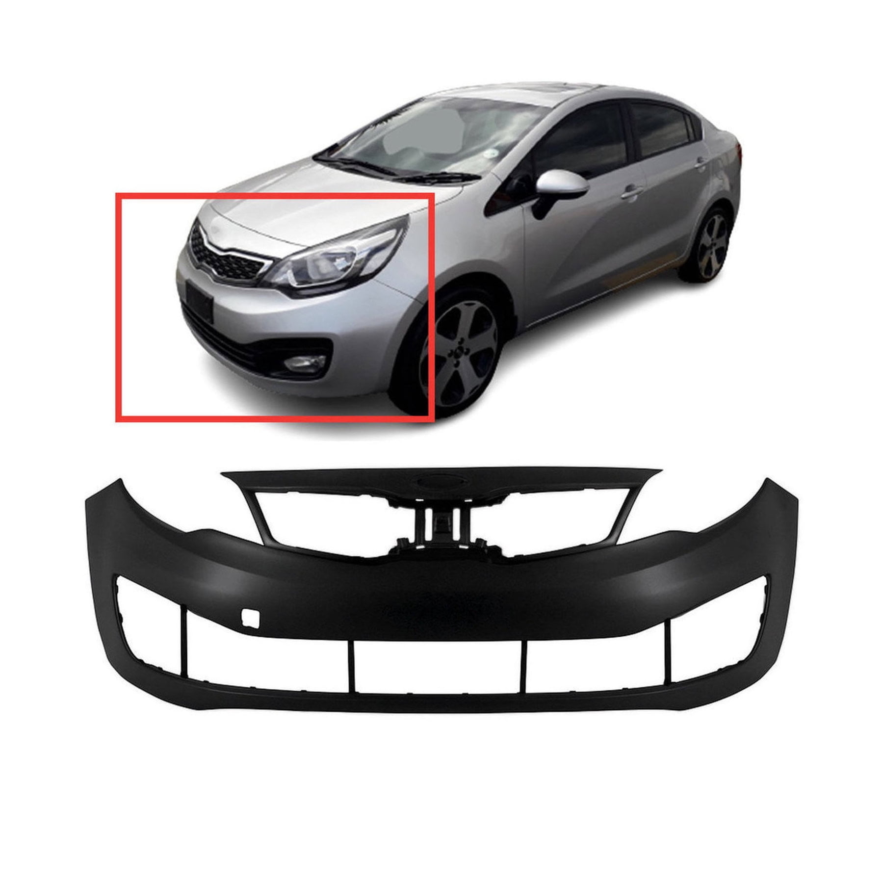 DCP Front Bumper Cover For 2012-2015 Kia Rio Sedan w/ fog lamp holes LX ...