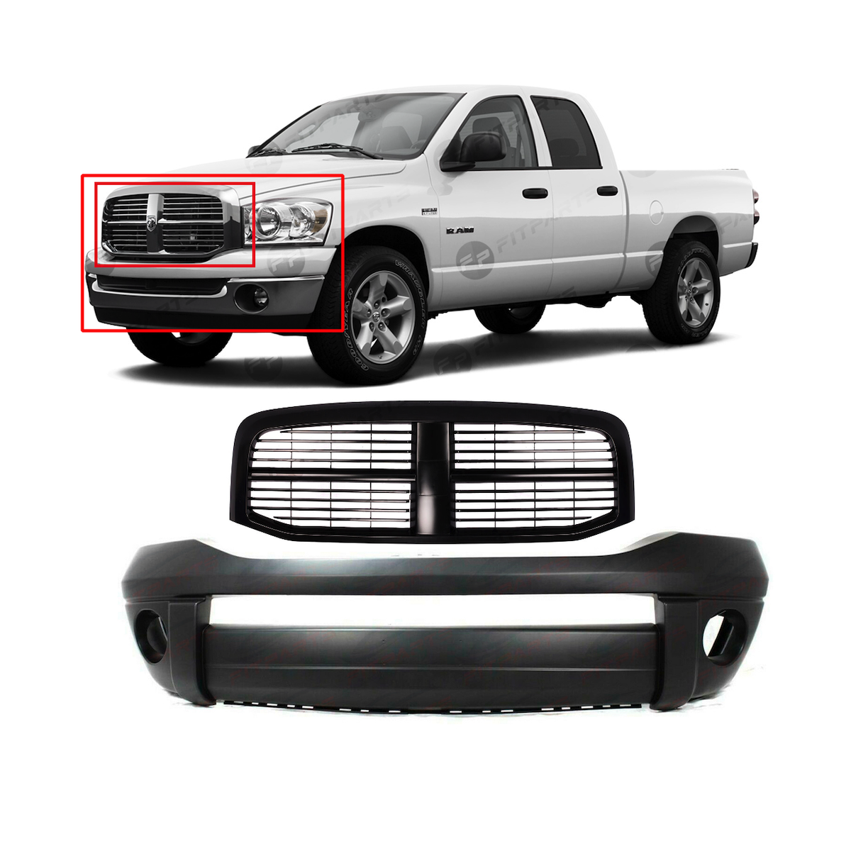 DCP Front Bumper Cover & Grille Kit For 20062009 Dodge Ram 1500 2500
