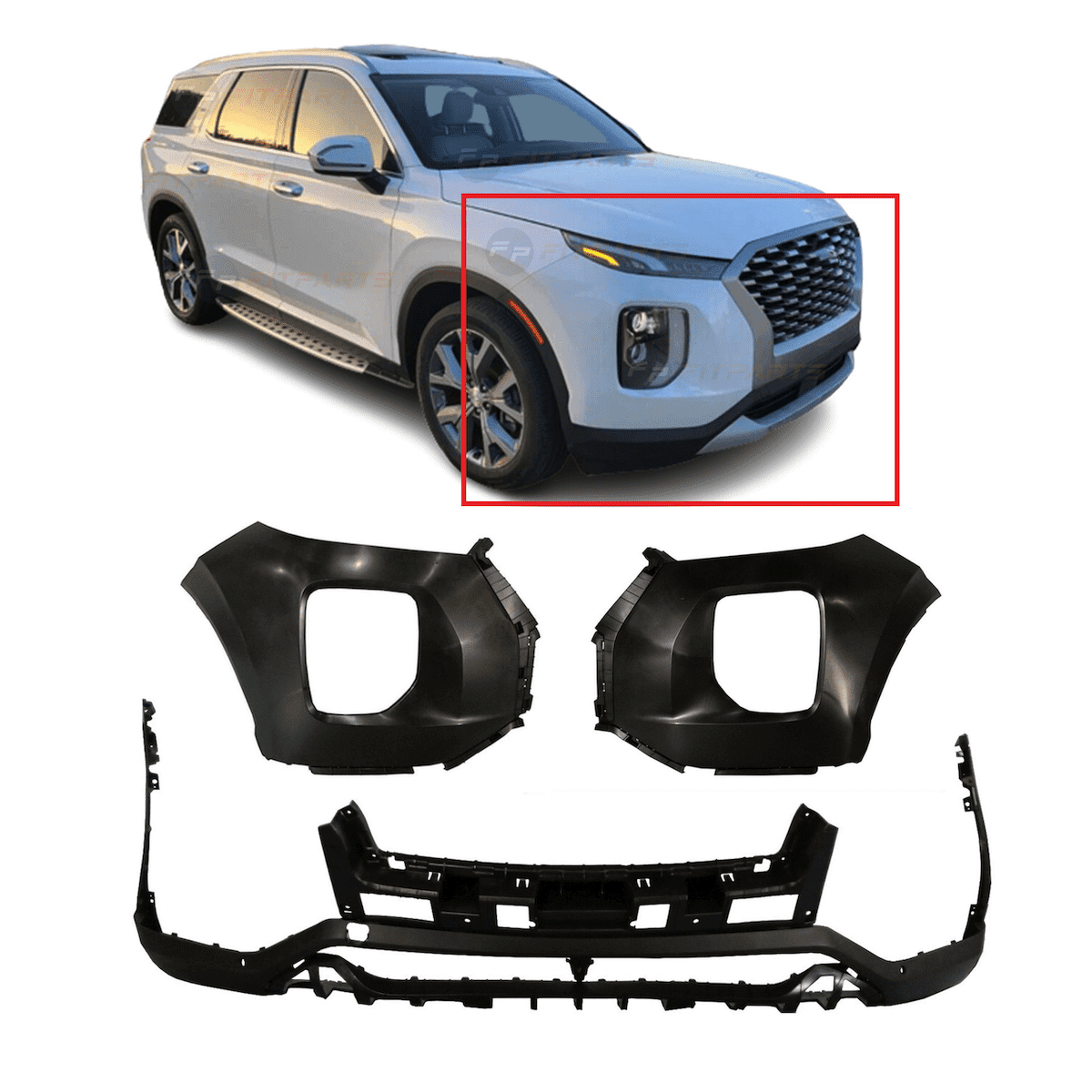 DCP Front Bumper Cover Kit For 2020-2022 Hyundai Palisade W/Park Hls ...