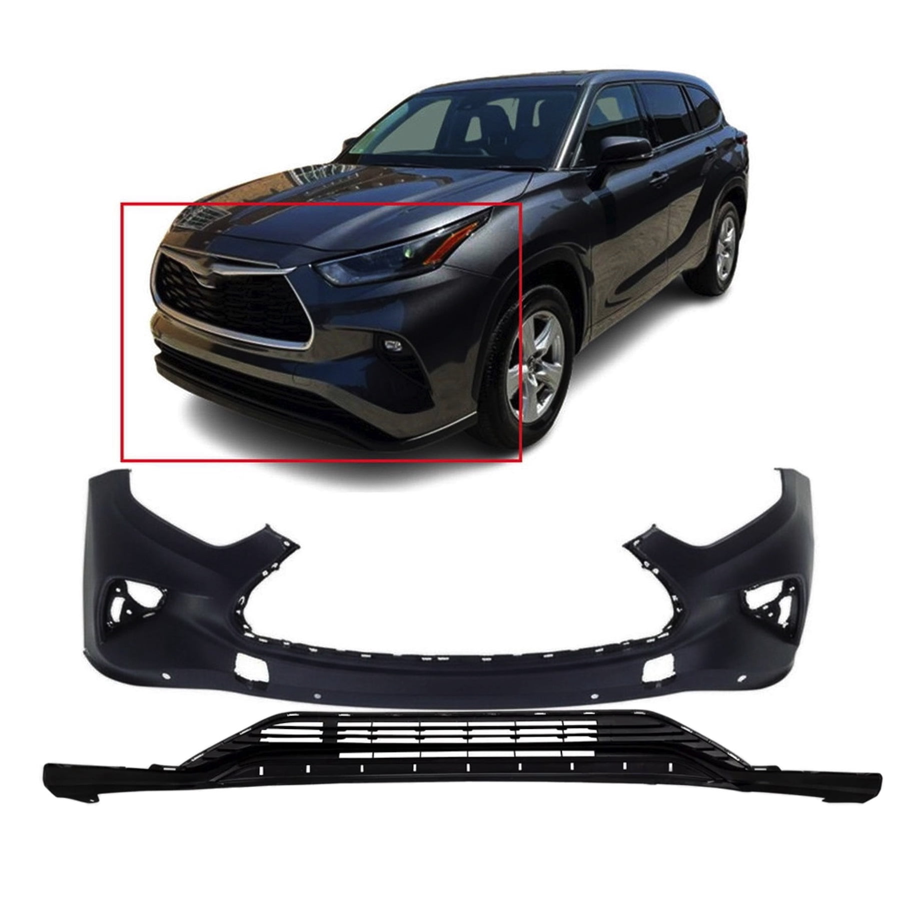 DCP Front Bumper Cover Kit For 2020-2023 Toyota Highlander W/Park Holes ...