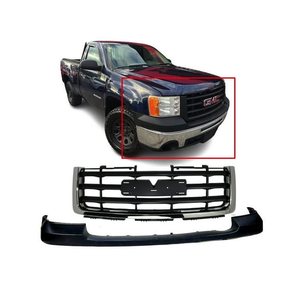 DCP Front Upper Bumper Cover and Grille Kit For 2007-2013 GMC Sierra 1500 GM1014102