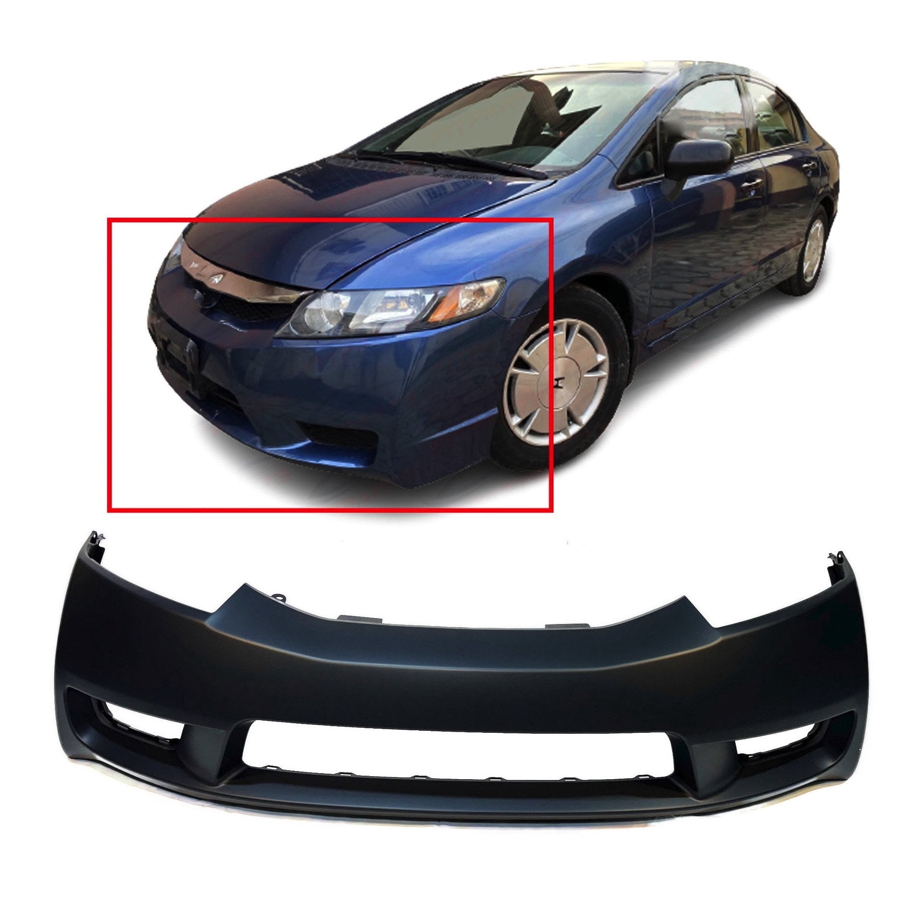 95242011 DCP Primed Front Bumper Cover Fascia for 2009-2011 Honda Civic Sedan ...