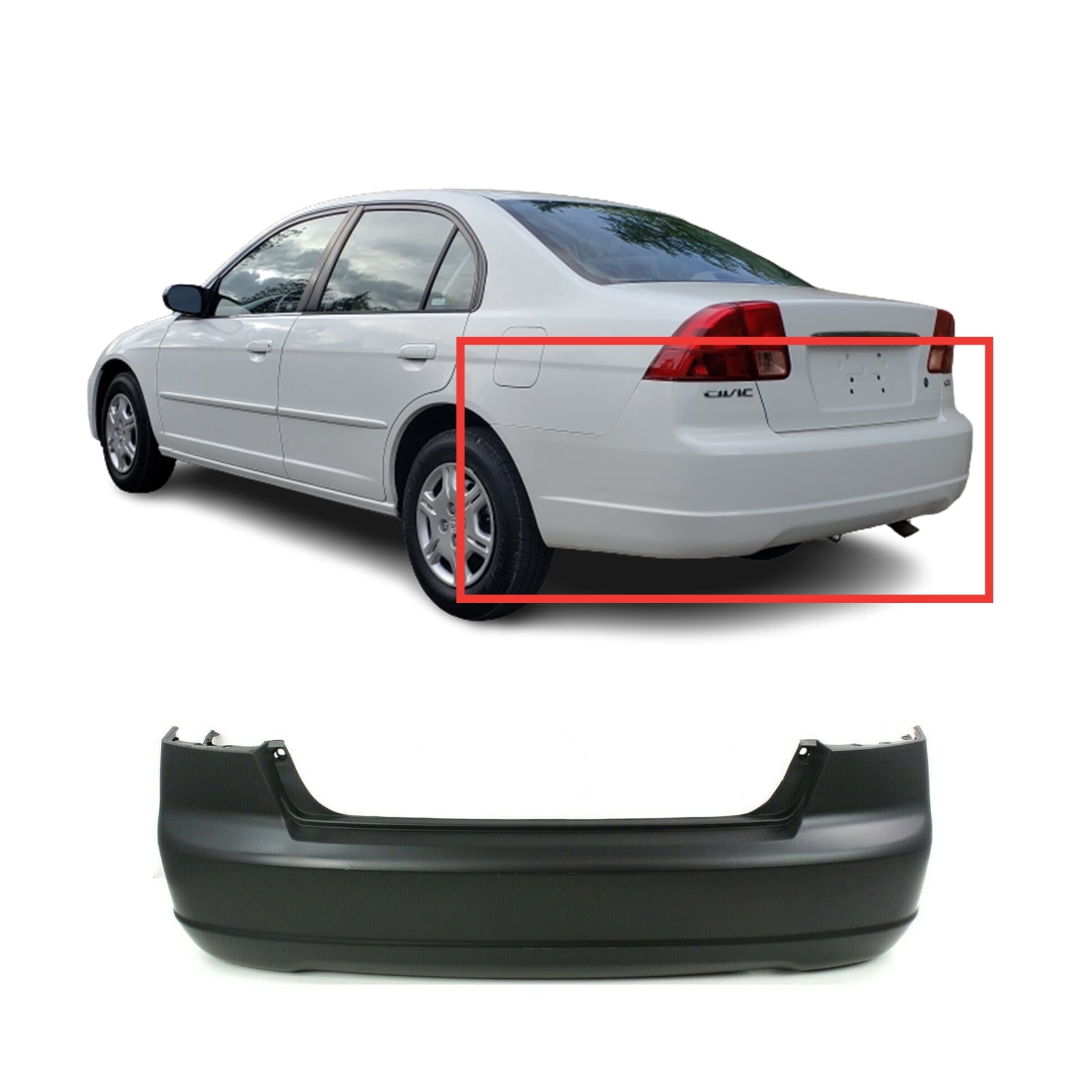 DCP Rear Bumper Cover For 2001-2003 Honda Civic Sedan Primed DX EX GX ...