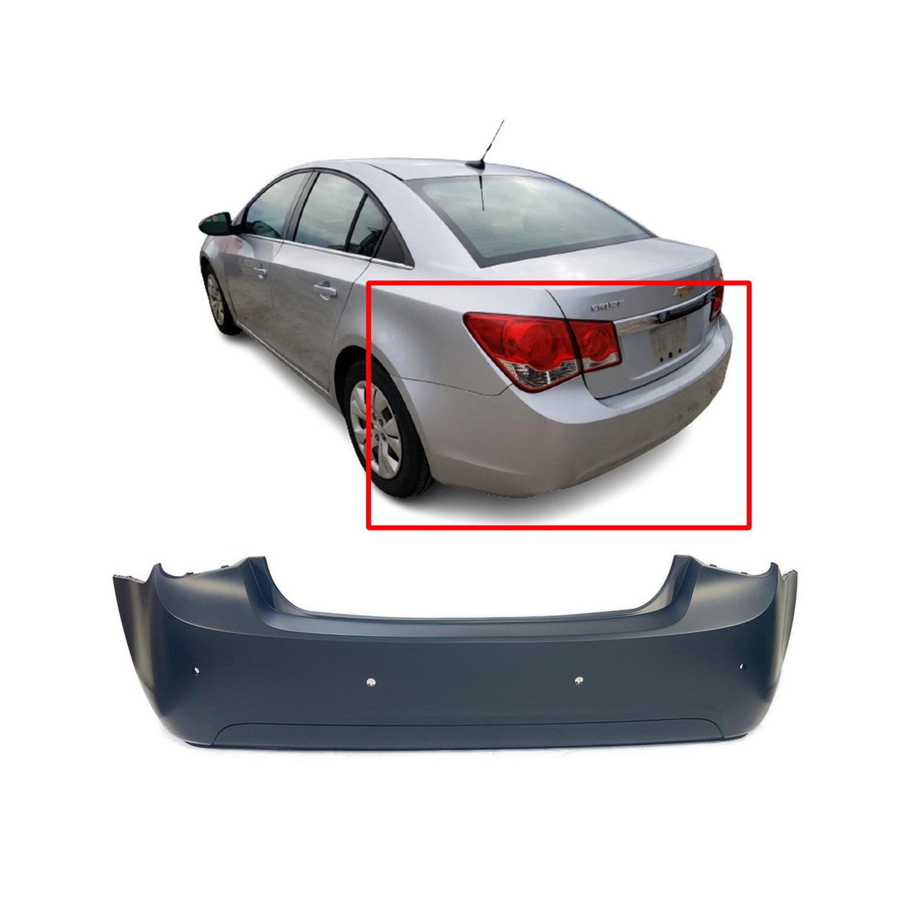 DCP Rear Bumper Cover For 2011-2015 Chevrolet Cruze W/ Park Holes