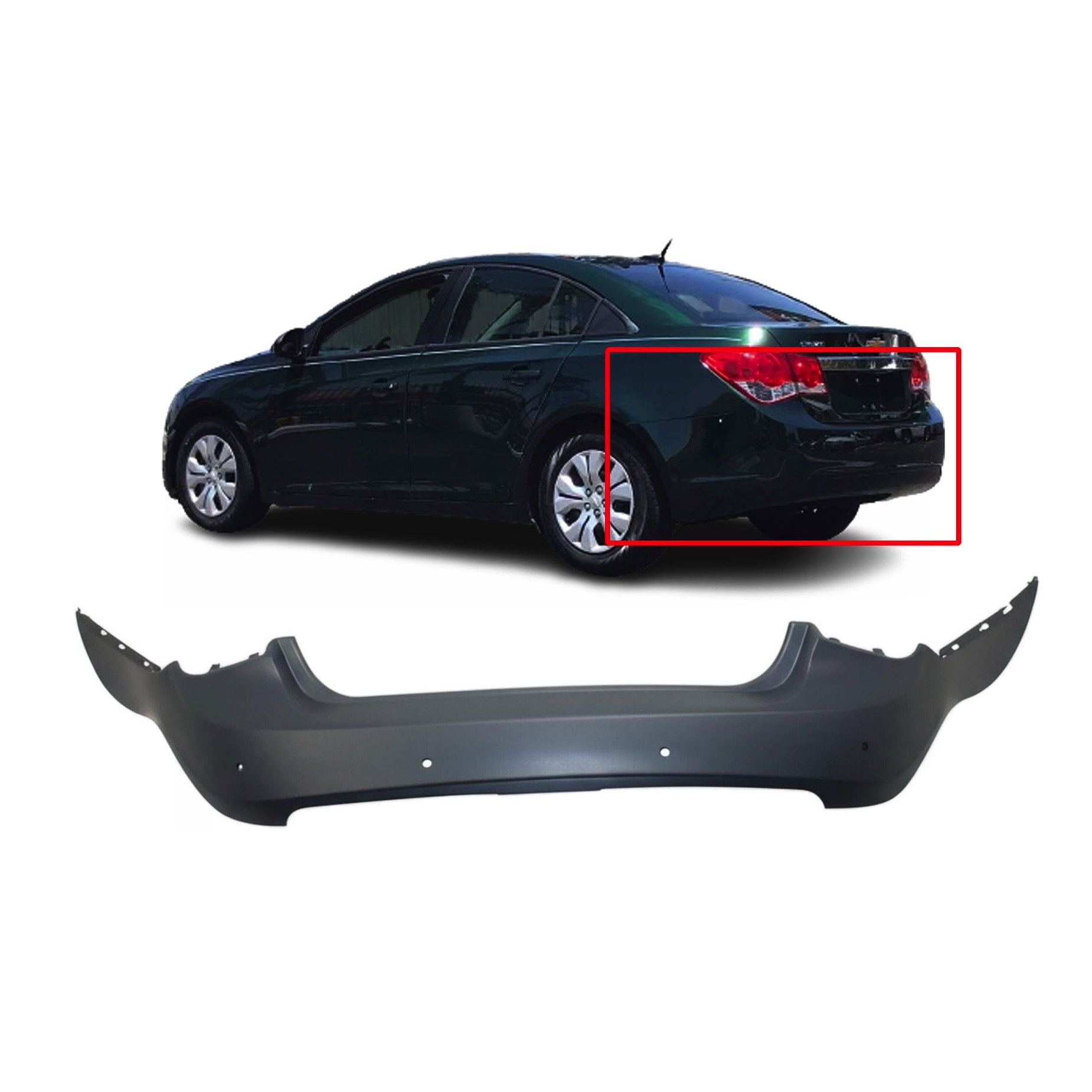 DCP Rear Bumper Cover For 2013-2015 Chevrolet Cruze W/ Park Holes