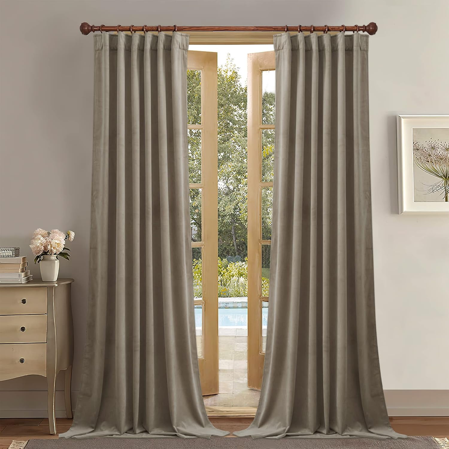 DCR Curtains 90 inches Long, Super Soft Velvet Light Dimming Window