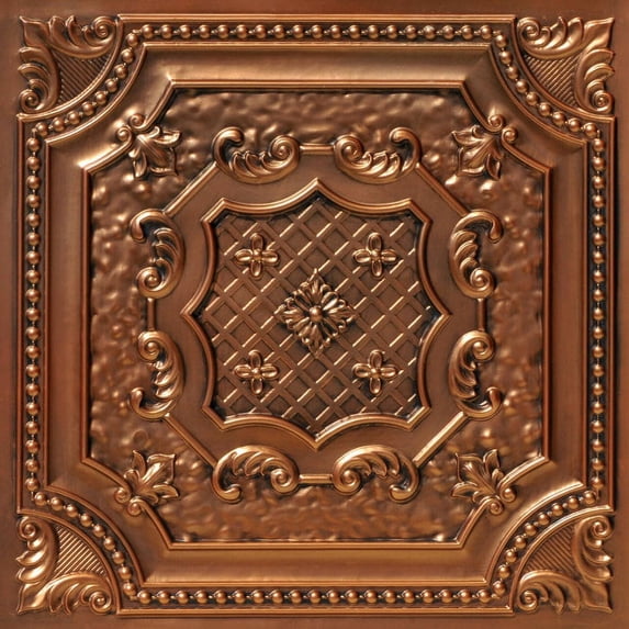 DCT04-Elizabethan Shield 2 ft. x 2 ft. PVC Glue-up or Lay-in Ceiling Tile in Aged Copper (100 Sq.ft / Pack) - 25 Pieces